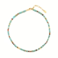 Collana bohémien con perline di turchese e corallo e catena regolabile in metallo dorato - Collana di Turchese Ottimizzata (XL-1060DY01-2)
