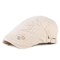 Beige cotton newsboy cap with BG letter embroidery and adjustable metal buckle - Adjustable / Off White