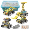 STEM building block set with motor, remote control, and models in a blue storage box - CB46 Science Education Set B Remote Control Programming