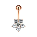 Macro detail of rose gold belly ring featuring a zircon-encrusted flower and star pendant - 2694 Rose Gold (Star Flower)