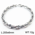 Silver stainless steel hand-woven chain bracelet with lobster clasp 200x6mm 12g - 6mm Steel Tone (Rope Chain) / 20cm