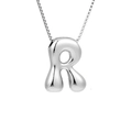 Chubby silver bubble letter R pendant necklace on a delicate stainless steel chain - Silver R