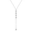 Silver Y-shaped layered necklace with five round cubic zirconia stones on white background - Single Layer White K 6