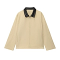 Damen Street Fashion Beige Jacke mit schwarzem Lederkragen in flacher Frontansicht - S / Khaki