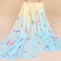 Lightweight gradient chiffon scarf with colorful butterfly print in yellow and blue - Water Blue (Gradient Butterfly)