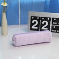 Lavender quilted pencil case with soft plush texture and large capacity for stationery - Purple (Purple Zipper)