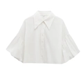 Close-up of a white button-up shirt featuring a large pointed collar and puff sleeves - S / White