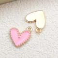 Golden heart pendant and pink enamel heart charm with beaded edge for DIY jewelry - Pink Heart Shape (14985)