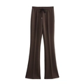 Pantalon évasé marron foncé avec cordon de serrage et couture frontale - Pantalon Café