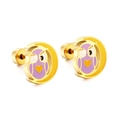 Golden owl and moon stud earrings featuring purple enamel and threaded screw back design - Owl / Steel