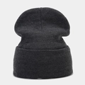 Detailed close-up showing the charcoal grey ribbed knit texture and cuff of the winter beanie - Dark Gray