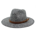 Chapeau Panama en paille tressée grise avec ruban en daim marron et boucle métallique - M (56-58cm) / Noir