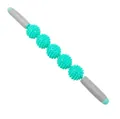 Muscle massage roller stick with 5 mint green spiked balls and gray non-slip handles - 5-Ball Cyan/Teal