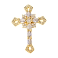 Detailed view of a gold-plated cross pendant necklace set with clear faceted cubic zirconia - Pendant 88-X2257 (Gold Pave Clear Rhinestone Cross)
