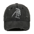Distressed black baseball cap with white dinosaur skeleton embroidery in retro street style - Black
