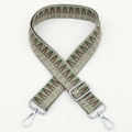 Ethnic wide woven bag strap with green and brown geometric patterns and silver clips - No.290 Silver Hook