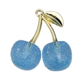 Light blue glitter cherry pendant with gold leaf for DIY jewelry bracelets - 1Pc KC Gold Lake Blue Transparent Glitter Resin 3D Cherry (30x28mm)