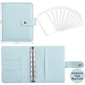 Blue A6 PU leather binder with 6 rings, multi-card slots, and 12 zipper envelopes - A7 Macaron Blue + 12 Zipper Bags