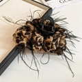Fashionable leopard print hair claw clip with black feathers for women's hairstyle - Classic Tan Leopard / Tan