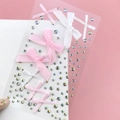 Pink and white ribbon bow nail art stickers with iridescent rhinestones set - Pink & White Bow Jewels (BJA-638)