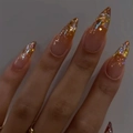 French style stiletto nails with gold aurora glitter gradient on nude base - Pink Gradient Gold Glitter Style (With Glue)