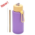 Botella deportiva de acero violeta de 1L con tapa amarilla y pajita dorada - 1 l / Tapa con Pajita Pop-up / Amarillo Claro + Púrpura