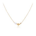18K vergulde titanium stalen ketting met dolfijn hanger en een witte zoetwaterparel - Dolfijn Parel / Goud