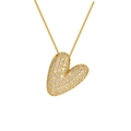 Close-up of 18K gold plated heart pendant with pave-set zircon stones on fine chain - Letter V / Gold