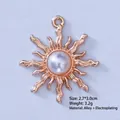 Golden sunburst alloy charm with pearl inlay for DIY jewelry crafts 2.7x3.0cm - Off White
