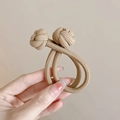 Set of two beige double-strand thick elastic hair ties with decorative knot design - Khaki