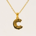 Gold-plated stainless steel letter C pendant necklace with textured floral enamel finish - Gold Letter C
