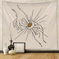 Dettaglio dell'arazzo bohémien con sole e luna e arte lineare minimalista sulla parete - Tessuto Spazzolato / 73*95CM