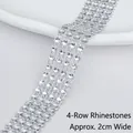 Silver 4-row rhinestone ribbon wrap for DIY crafts, 2cm wide with sparkling crystal trim - 6 Rows (Approx. 2.3cm Wide x 5 Yards) / Silver