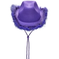 Western purple cowboy hat with feathered trim and adjustable drawstring for party wear - Purple Cowboy Hat With Silver Wire