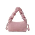 Pink faux fur handbag with thick woven handle and adjustable crossbody strap - Pink