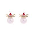 Detail of Christmas reindeer earrings with white pearls and gold antlers with red hats - Pearl Reindeer Head