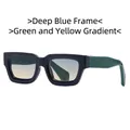 Retro square sunglasses with deep blue frames and green-yellow gradient lenses - Deep Blue Frame Green-Yellow Gradient Lens