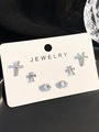 Silver cross and rhinestone earring set featuring three distinct geometric stud designs - 82 White K (4401)