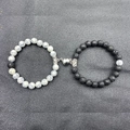 Magnetic heart couple bracelet set with white turquoise and black lava stone beads - White Turquoise and Lava Stone