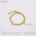 Bracciale a catena cubana in acciaio inossidabile placcato oro 18K con zircone occhio - Placcato Oro 18K / Stile a Maglia Cubana Dorata (SL41173)