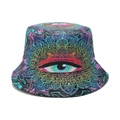 Detailed front view of canvas bucket hat featuring vibrant mandala print and eye motif - M(56-58cm) / Mandala Eye Pattern (E)