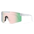 White frame sports sunglasses with colorful pink-green gradient large single lens - White Frame Pink Green Lens (C3)