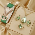 Luxurious gold jewelry set with green stones, quartz watch, necklace, earrings, and ring - Green Peacock Set