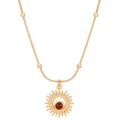 Detail of gold snake chain necklace featuring a sun pendant with a brown tiger eye stone - Sun Shape Style (3977) / Gold