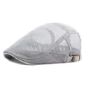 Unisex grey breathable mesh beret cap with adjustable metal buckle on white background - Light Gray