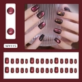 Faux ongles œil de chat rouge vin avec paillettes et forme amande courte MY115 - Œil de Chat Smoothie Lumière Douce (MY115) avec Style Colle