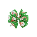 Christmas snowman pattern green grosgrain ribbon hair bow clip for girls - Green Small Snowman Style (4)