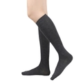 Knee-high dark grey striped cotton socks with high-elastic ribbed cuffs for women - One Size / Dark Grey