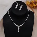 Close-up of sparkling bridal jewelry set featuring pear-cut stones and tassel necklace - GS09 Elegant Waterdrop Set / Silver