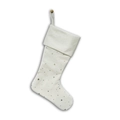 White plush Christmas stocking with gold foil star embroidery and convenient hanging loop - Ivory White (No Embroidery)